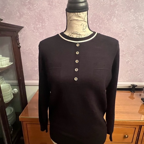 Soft, jem embellished five button sweater, with faux front pocket stitching. - Picture 11 of 12